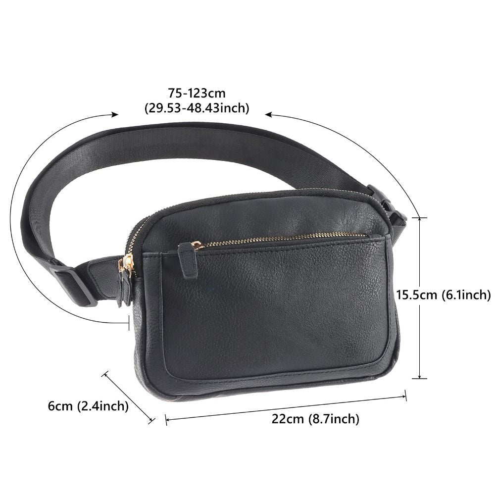Women PU Leather Belt Bag Crossbody Waist Bag Travel Bag Black