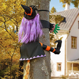 Flying Halloween Decoration for Outdoor Use - Witch Crashing into Tree Orange
