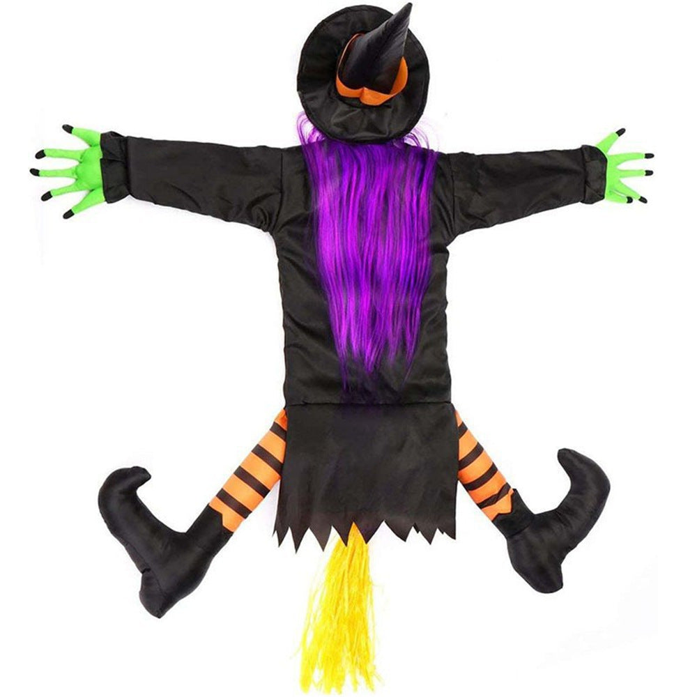 Flying Halloween Decoration for Outdoor Use - Witch Crashing into Tree Orange