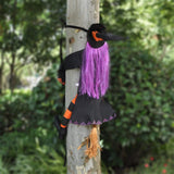 Flying Halloween Decoration for Outdoor Use - Witch Crashing into Tree Orange