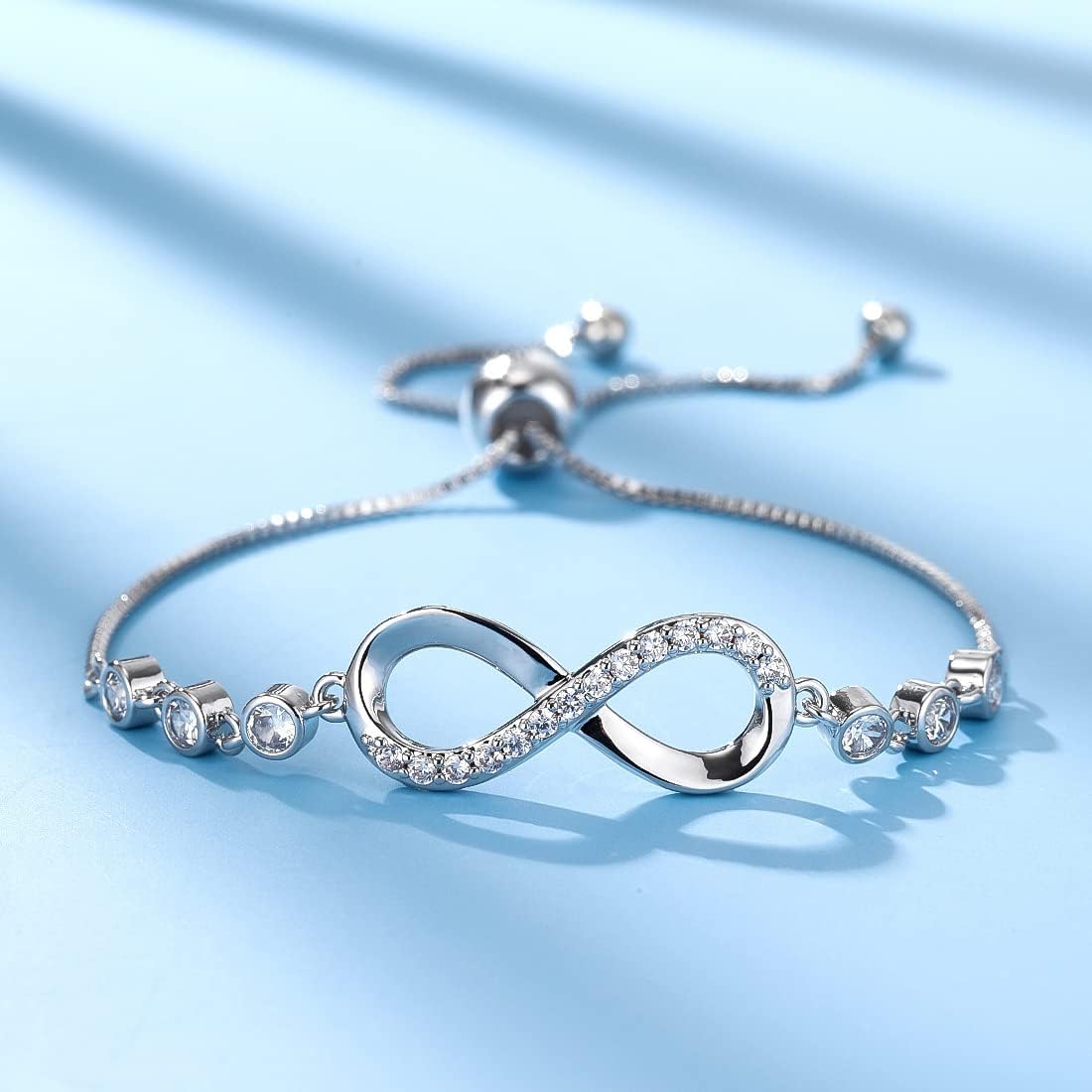 Women's Bracelet in 925 Sterling Silver Infinity Love Bracelet with Cubic Zirconia Heart, Women's Bracelet in 925 Sterling Silver Infinity Bracelet Adjustable – yux