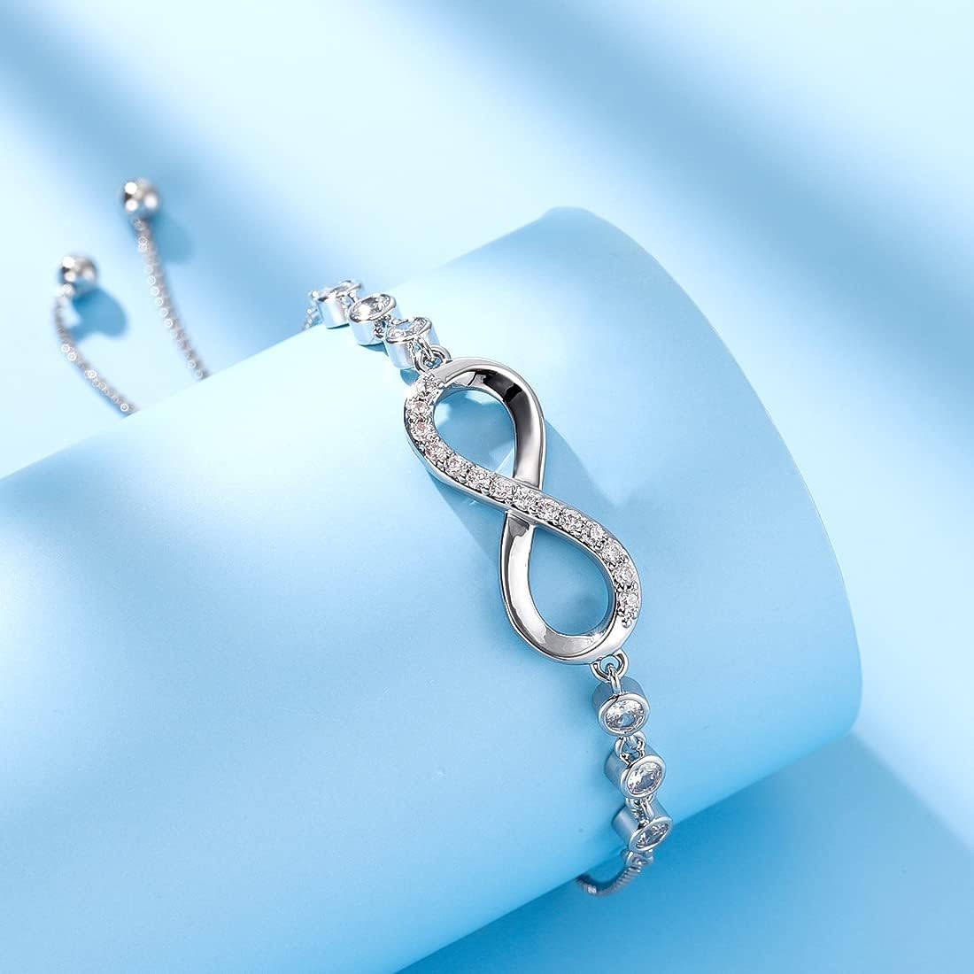 Women's Bracelet in 925 Sterling Silver Infinity Love Bracelet with Cubic Zirconia Heart, Women's Bracelet in 925 Sterling Silver Infinity Bracelet Adjustable – yux