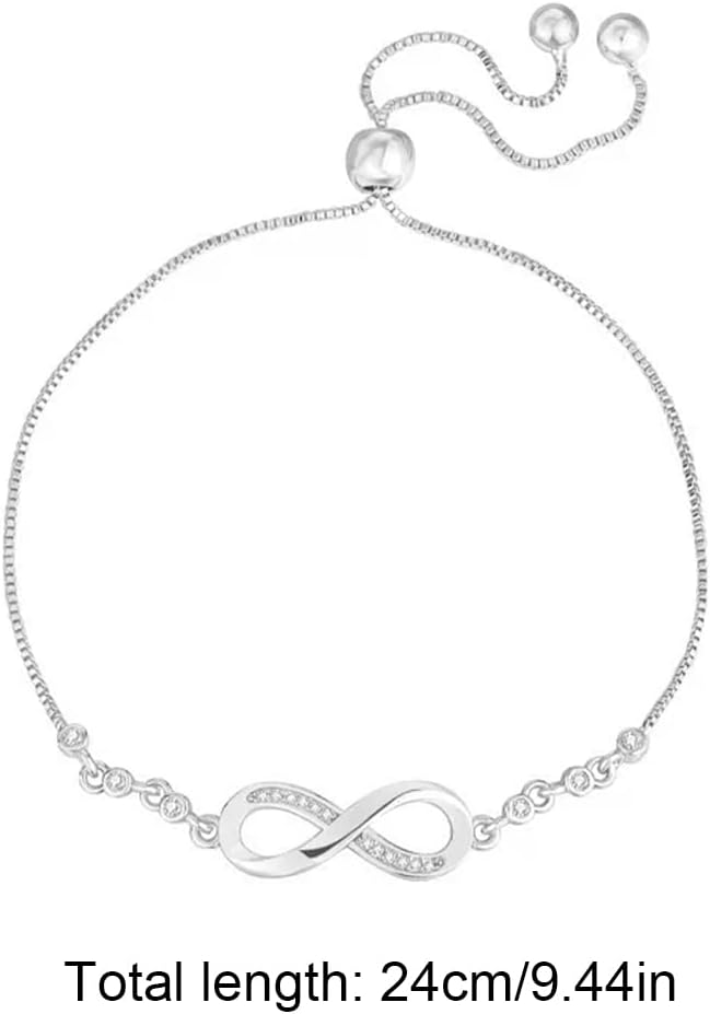 Women's Bracelet in 925 Sterling Silver Infinity Love Bracelet with Cubic Zirconia Heart, Women's Bracelet in 925 Sterling Silver Infinity Bracelet Adjustable – yux