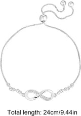 Women's Bracelet in 925 Sterling Silver Infinity Love Bracelet with Cubic Zirconia Heart, Women's Bracelet in 925 Sterling Silver Infinity Bracelet Adjustable – yux - Top-Down View