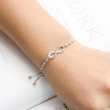 Women's Bracelet in 925 Sterling Silver Infinity Love Bracelet with Cubic Zirconia Heart, Women's Bracelet in 925 Sterling Silver Infinity Bracelet Adjustable – yux - Rear View
