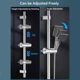 Adjustable Shower Head with 2 Hooks for 16-27mm Shower Rod, Wall Mounted Chrome Hand Shower Holder