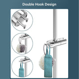 Adjustable Shower Head with 2 Hooks for 16-27mm Shower Rod, Wall Mounted Chrome Hand Shower Holder