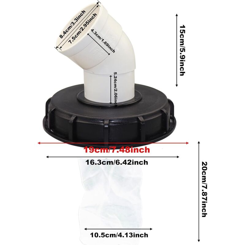 45° IBC Water Filter with Lid, 163mm Nylon Rainwater Filter, Washable, Compatible with IBC Water Tank DN 150