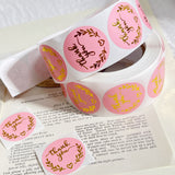 Rolls of 1000pcs Thank You Stickers, 2.5cm Self Adhesive Label Stickers, Kraft Paper and Pink Thank You Sticker - Side View