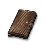 Carbon Fiber Credit Card Holder Wallet Men RFID Smart Metal Thin Slim Pop Up Minimalist Wallet Small Black Wallet Metal Vallet Carbon Bronze
