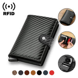 Carbon Fiber Credit Card Holder Wallet Men RFID Smart Metal Thin Slim Pop Up Minimalist Wallet Small Black Wallet Metal Vallet Carbon Bronze - Front View