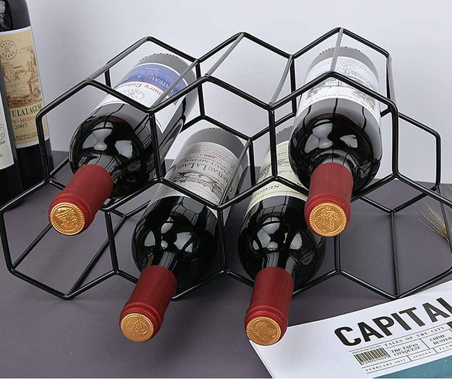 Freestanding Metal Wine Rack for 9 Bottles - Black, Tabletop Wine Rack
