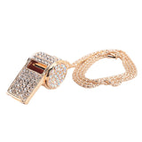 Whistle, metal and rhinestone crystal whistle, shiny with key ring for referees, coaches, teachers - Front View
