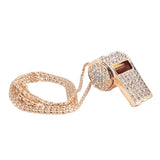 Whistle, metal and rhinestone crystal whistle, shiny with key ring for referees, coaches, teachers - Side View
