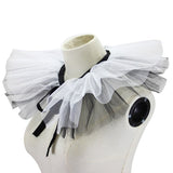 Women's Renaissance Tulle Ruffled False Collar Layered Black White Mesh Clown Choker Lace Up Victorian Neck Ruff Shawl Cosplay Props