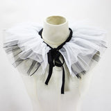 Women's Renaissance Tulle Ruffled False Collar Layered Black White Mesh Clown Choker Lace Up Victorian Neck Ruff Shawl Cosplay Props - Front View