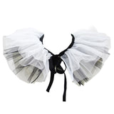 Women's Renaissance Tulle Ruffled False Collar Layered Black White Mesh Clown Choker Lace Up Victorian Neck Ruff Shawl Cosplay Props - Side View
