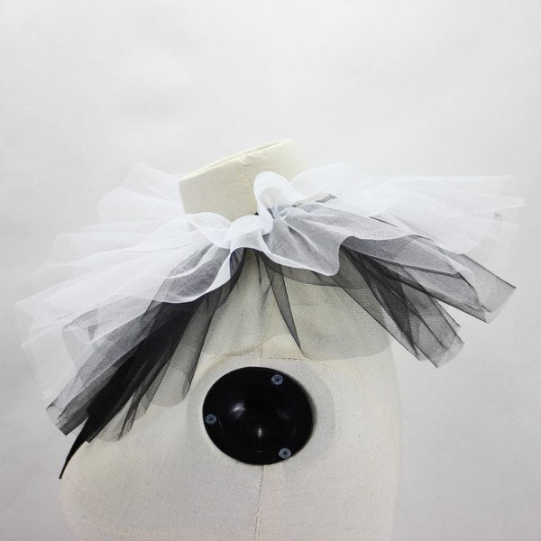Women's Renaissance Tulle Ruffled False Collar Layered Black White Mesh Clown Choker Lace Up Victorian Neck Ruff Shawl Cosplay Props