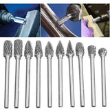 10pcs Double Cut Tungsten Steel Rotary Files with 3mm Shank, Twist Drill Bits for Dremel Rotary Tools - Top-Down View