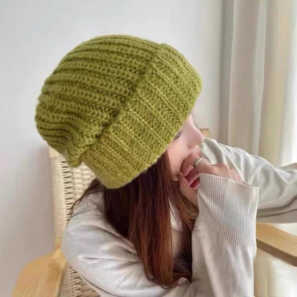 Knitted Hat Baggy Slouchy Ribbed Stretchy Warm - Solid Color Autumn Winter Women Men