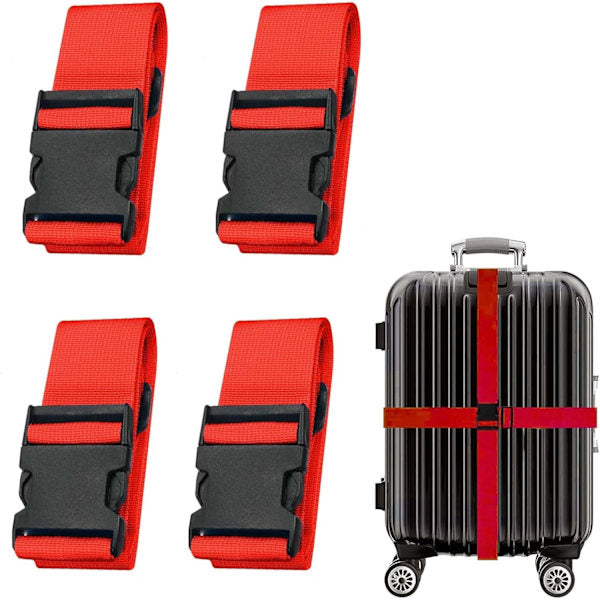 Suitcase 4-piece Luggage Strap Luggage Strap Set Cross Luggage Strap Adjustable Suitcase Strap Buckle Suitcase Strap RED