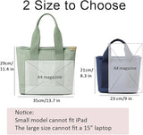 Multi-Pocket Tote Bag with Zipper, Canvas Handmade Handbag with Compartments, Multifunctional Satchel Bags for Women, Ladies, University, School, Work, Travel Black-small - Front View