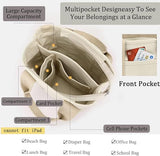 Multi-Pocket Tote Bag with Zipper, Canvas Handmade Handbag with Compartments, Multifunctional Satchel Bags for Women, Ladies, University, School, Work, Travel Black-small - Top-Down View