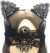 Cat mask and cat ears headband women's fancy dress Halloween mask costume Catwoman accessories makeup party gifts - 45-Degree Angle