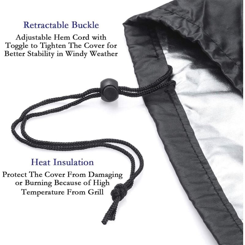 Grill Cover BBQ Protective Tarpaulin Anti-UV Anti-water Anti-moisture with Storage Bag Black (170 x 61 x 117cm)