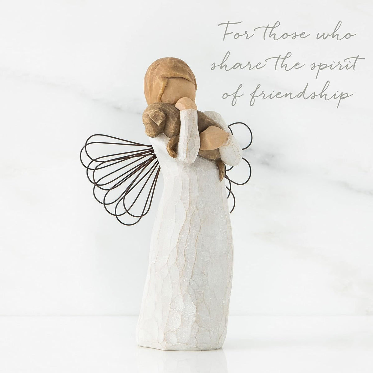 Willow resin imitation wood carving friendship angel statue resin crafts home decoration couple ornament Standing and holding a cat Standing and holding a cat