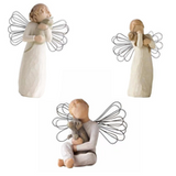 Willow resin imitation wood carving friendship angel statue resin crafts home decoration couple ornament Standing and holding a cat Standing and holding a cat - Side View