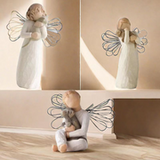 Willow resin imitation wood carving friendship angel statue resin crafts home decoration couple ornament Standing and holding a cat Standing and holding a cat