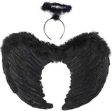 Angel Wings, Black, Angel Costume for Women, with Halo and Black Wings, for Girls, Feather Wings Fallen Angel Wings - Black-45 cm