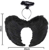 Angel Wings, Black, Angel Costume for Women, with Halo and Black Wings, for Girls, Feather Wings Fallen Angel Wings - Black-45 cm
