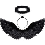 Black wings and halo devil wings for kids black wing feather wings for Halloween