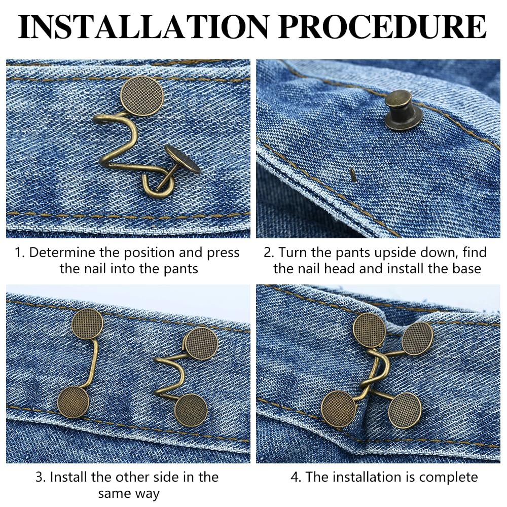 Jeans Waist Adjustment Set, No Stitching, Removable Trouser Buttons, Jeans Waist Buckle, Jeans Tightening Buckle for Waist Adjustment{EE}
