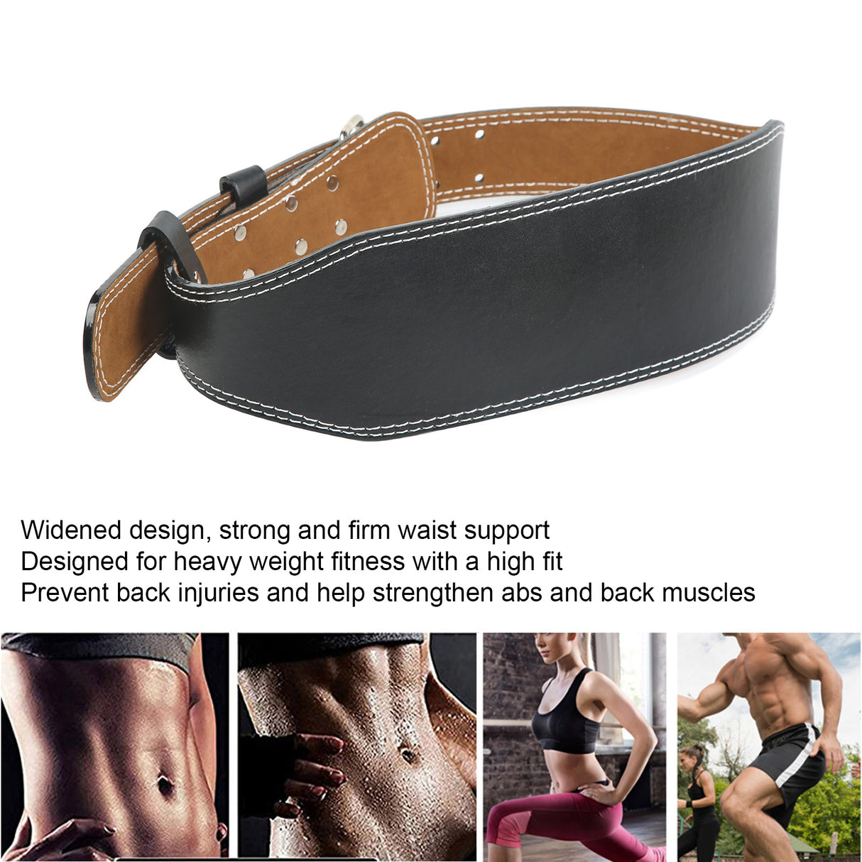 Weight belt for weightlifting, wide sports belt for waist support, fitness belt for rowing, squats, deadlifts, black