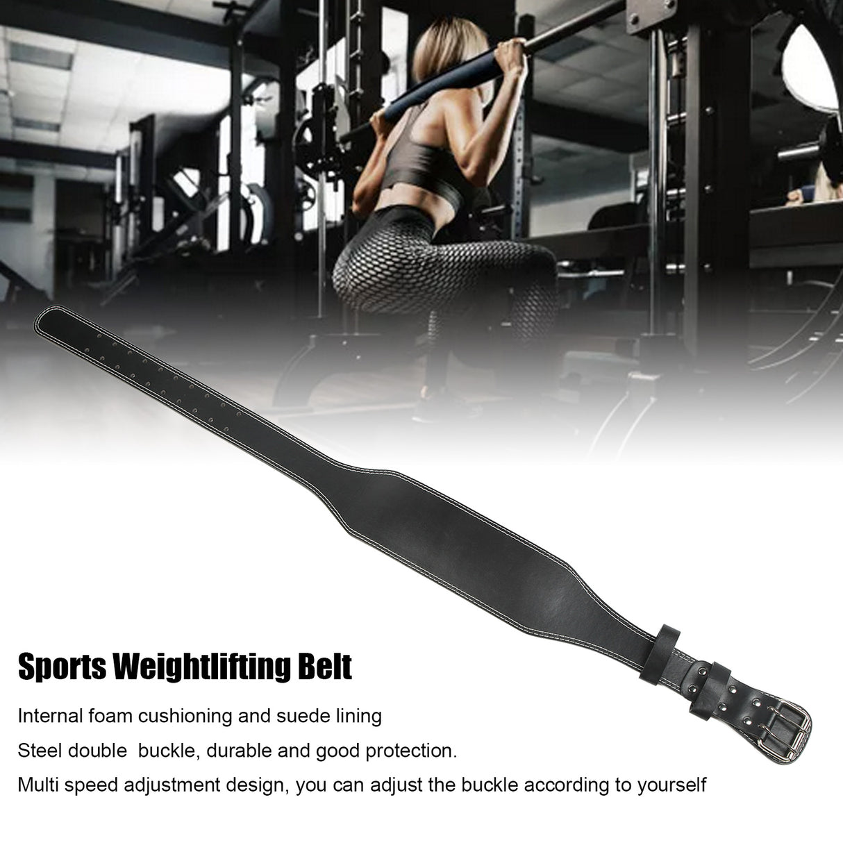 Weight belt for weightlifting, wide sports belt for waist support, fitness belt for rowing, squats, deadlifts, black