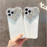 Compatible iPhone 15 Pro Max Case for Women and Girls, Luxury Bling Rhinestone 3D Diamond Love Case, Cute Pink Glitter, Sparkly Protective Case - Top-Down View