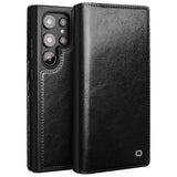 Compatible with Samsung Galaxy S24 Ultra Mobile Case Wallet Case Flip Stand Phone Protection Genuine Leather Black