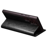 Compatible with Samsung Galaxy S24 Ultra Mobile Case Wallet Case Flip Stand Phone Protection Genuine Leather Black - Side View