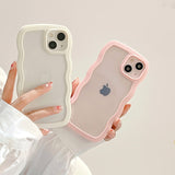 Transparent Cute Curly Simple Wavy Case, Aesthetic Design Bumper, Soft TPU for iPhone 14 Pro Max-White - Top-Down View