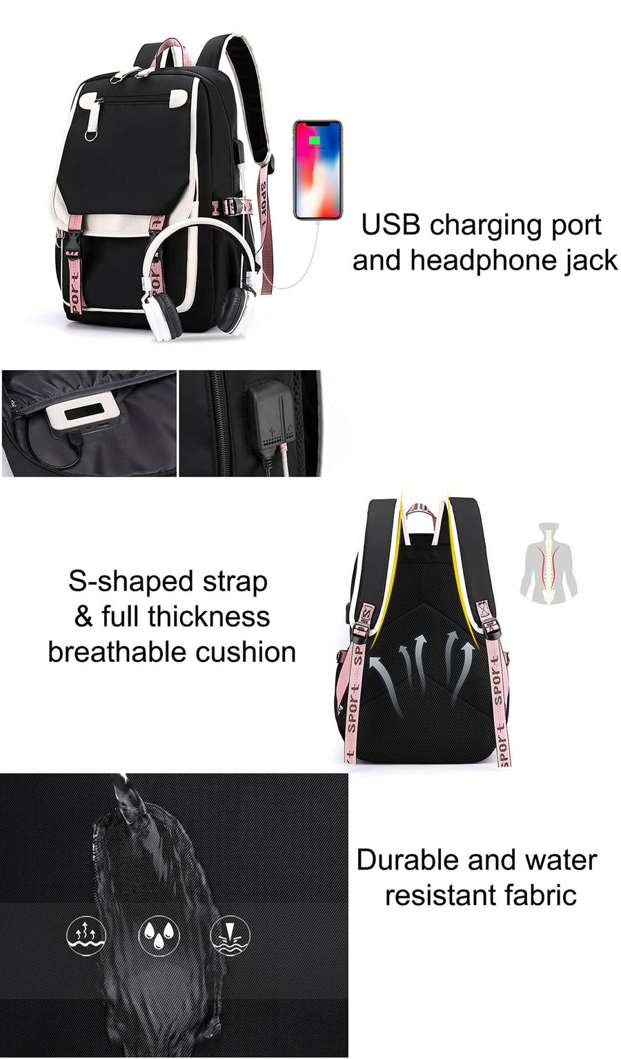 K-Pop Demon Hunters Anime School Backpack Cute Cartoon Bag for Students rosa_tfrf pink 10