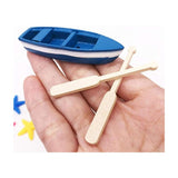 Miniature Dollhouse Rowing Boats with Oars Mini Fairy Garden Resin Rowing Boat Dollhouse Nautical Ornament - Side View