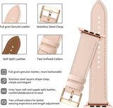 Apple Watch Leather Band, Genuine Leather Replacement Band for Apple Watch Series 9 8 7 6 5 4 3 2 1 & iWatch SE, Ultra (38mm 40mm 41mm, Rose Gold) Pink