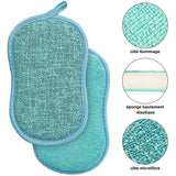 Reusable Microfiber Antibacterial Washable Dishwashing Sponges Scouring Pads Double Sponge for Non-Stick Pans Pots (4pcs Sponges) - Top-Down View