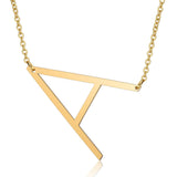 Women's Necklace with Side Block Shaped Initial Letter, Stainless Steel English Letter Necklace, Gold, AA