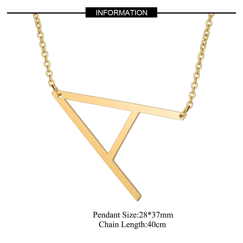 Women's Necklace with Side Block Shaped Initial Letter, Stainless Steel English Letter Necklace, Gold, AA