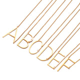 Women's Necklace with Side Block Shaped Initial Letter, Stainless Steel English Letter Necklace, Gold, AA - Side View