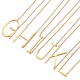 Women's Necklace with Side Block Shaped Initial Letter, Stainless Steel English Letter Necklace, Gold, AA - Top-Down View